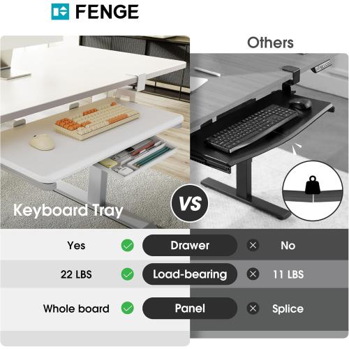 Fenge Keyboard Tray Under Desk, Pull Out Keyboard & Mouse Tray with C Clamp Mount, Sliding Keyboard Holder for Desk, 25.6 x 11.8 inch Large Slide-Out Platform Computer Drawer for Typing, White