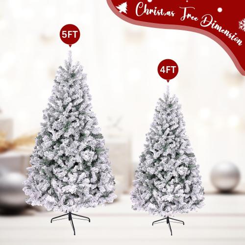 9ft Flocked Artificial Christmas Tree, Arbol de Navidad with 450 Branch Tips, Fake Christmas Tree, Premium Spruce Xmas Tree with Fold-Able Metal Base Stand