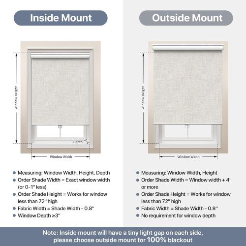 GENIMO 100% Blackout Roller Window Shades, Window Blinds Cordless with Thermal Insulated, UV Protection Fabric, Mini French Door Blinds for Home, Office, Bedroom, Easy to Install, Ivory, 37 W X 72 H