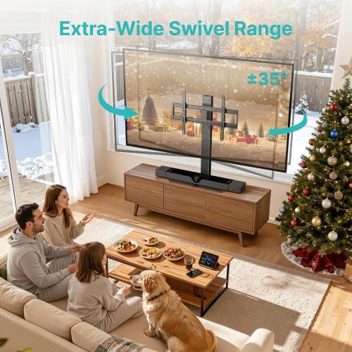 Pegzone Universal TV Stand with Power Outlet for 43-90'' TVs, Holds 154 lbs | Full-coverage Steel Column, for VESA 100x100mm to 600x400mm, Flexible Height & Angle, Tempered Glass Base, Cable Management