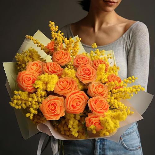 N&T NIETING Artificial Roses Flowers, Fake Glitter Flowers Burnt Orange Roses Perfect for DIY Wedding Bridal Bouquets Centerpieces Bridal Shower Party Home Flower Arrangement Decorations, 25Pcs