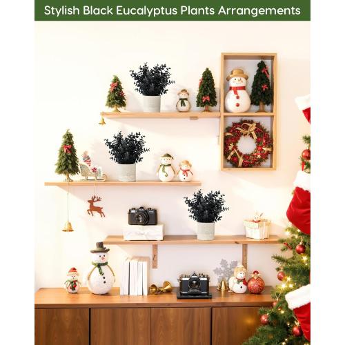 Velener 1 PCS Small Fake Eucalyptus Plant Artificial Potted Plants Indoor for Christmas Decor Indoor Realistic Faux Plant for Office, Bathroom, Living Room, Desk, Shelf, Home Decor (Black)