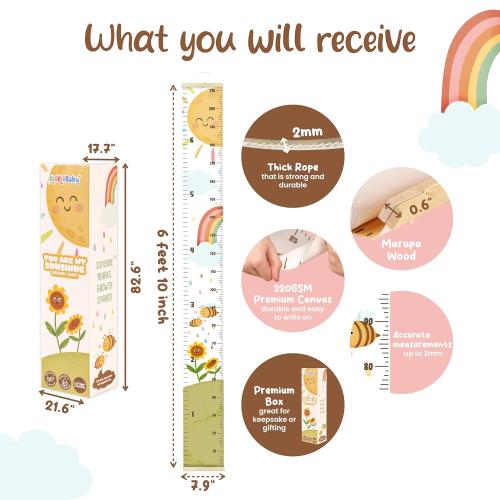 Kids Growth Chart for Wall - 82x7.9 Premium Canvas Removable Height Chart for Kids Height Measurement for Wall, Height Chart Measuring for Kids & Baby, Child Height Wall Chart