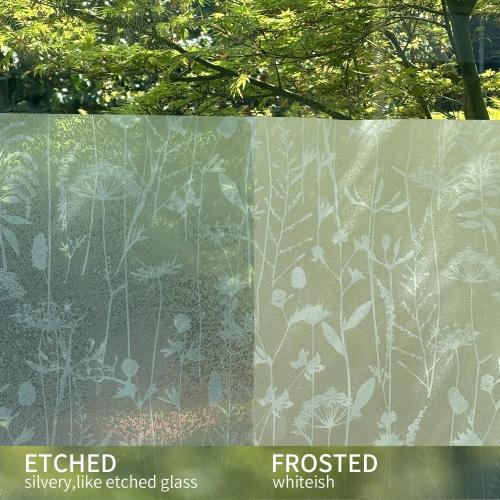 Botanical Etched Glass Transparent Window Film Decorative Glass Window Decor, Thickened Floral White Frost Decorative Window Film, Daisy and Wildflower 22.83X47.24