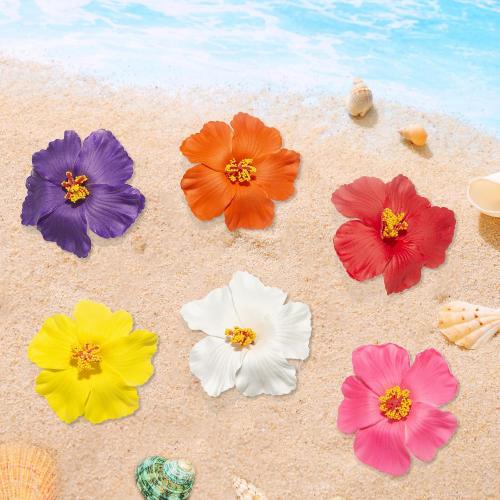 Hawaiian Flower Hair Clips for Women, 5 Pcs Plumeria Claw Clips for Think Thin Hair, 3.5 Inch Artificial Flower Clips for Vacation Beach Party (Hibiscus)