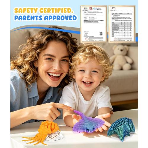 GemmiCho 3 Pack 3D Printed Animal Fidget Toys, Cute Articulated Sea Animals Set with Flexible 3D Printed Starfish, Manta Ray, Octopus, Cool 3D Printed Stuff for Gifts Home Decor Desk Pets