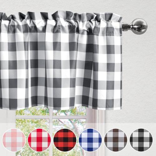 Hiasan Buffalo Plaid Curtains Valances for Windows - Semi Sheer Checkered Rod Pocket Valance for Living Room, Farmhouse, Bedroom, 60 x 18 Inches Length, Grey and White, 1 Panel