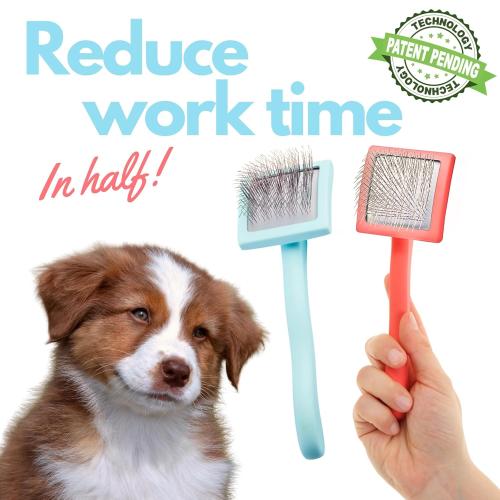 Pet Slicker Brush With Soft Massage Grooming Stainless Steel Pins - For Dematting, Shedding Fur, and Undercoat - Ideal Gift for Professional Pet Groomers - Long Slicker Brush - Flying Pawfect