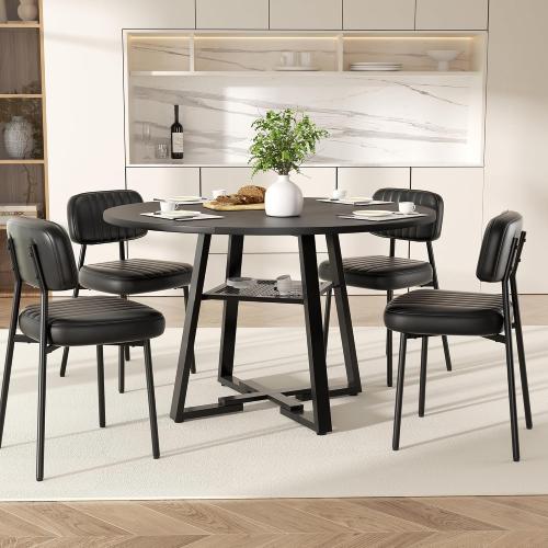 YUUIJOAA Round Dining Table for 2-4 People,42 Inch Dining Room Table,Modern Circle Kitchen Table with Storage Shelf and Metal Legs for Dining Room,Kitchen,Black (Table Only)
