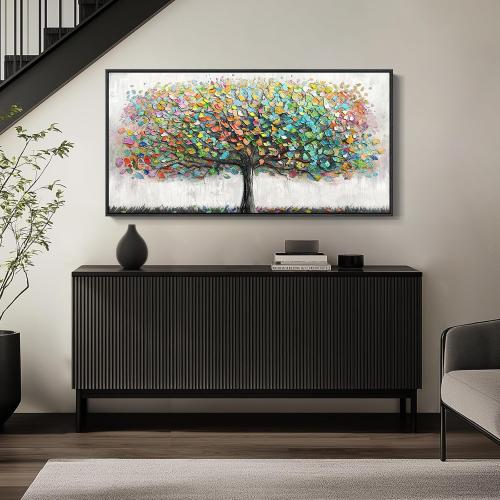 Large Framed Tree of Life Colorful Wall Art, Modern Canvas Prints Paintings Artwork for Walls, Bright Big Tree Pictures for Living Room Fireplace Dining Room Bedroom Office Wall Decor 30x60 Inch