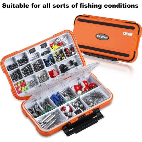 TOPFORT 187/343pcs Fishing Accessories Kit, Organized Fishing Tackle Box with Tackle Included, Fishing Hooks, Fishing Weights Sinkers, Fishing Gear and Equipment, Fishing Gift for Men