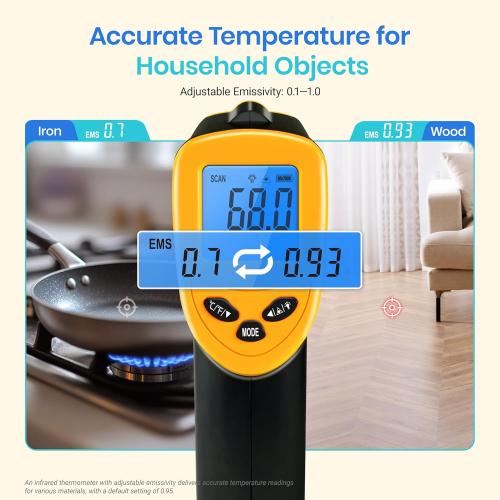 Etekcity Infrared Thermometer Laser Temperature Gun 774, Meat Food Candy Oven Thermometer for Griddle Accessories, Heat Gun for Cooking Refrigerator Tools, Yellow
