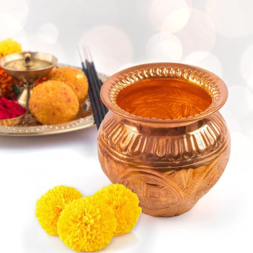 Kalash Lota Pooja Pot for Worship Purpose Article Diwali Festival Decoration for Temple Home Office Vessel (Copper Lota - 4)