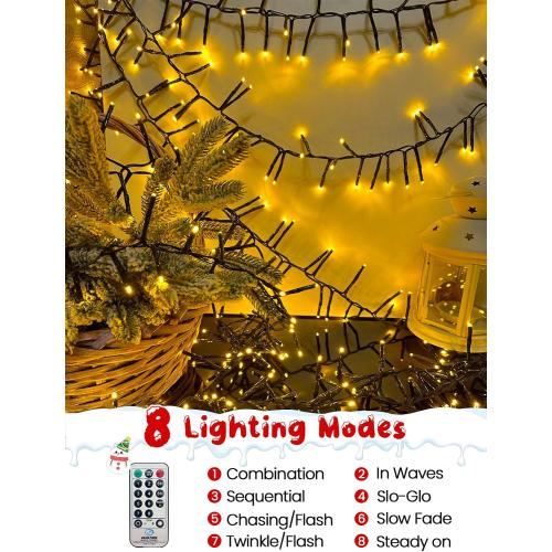 50FT 1000 LED Christmas Cluster Lights, Firecracker String Lights with Remote & 8 Modes & Timer, Waterproof Fairy Twinkle Light Plug in for Indoor Outdoor Party Garden Xmas Tree Decoration, Warm White