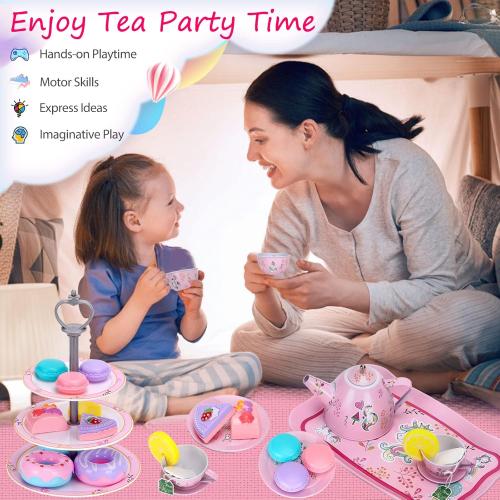 Auney Tea Set Girls Toys 36pcs, Tin Unicorn Tea Party Set Toy Pretend Play Gifts for Little Girls Age 3-6, Kids Toys Gifts for Toddlers Including Carrying Case (Unicorn Toy)