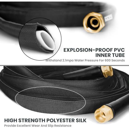 Giraffe Tools Garden Hose 25FT Lightweight Lay Flat Water Hose Kink Free Flexible Hose with 9 Spray Function Nozzle（Black）