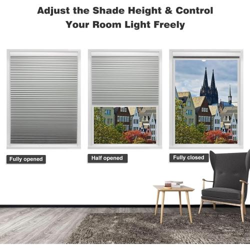 MYshade Blackout Cordless Cellular Shades Honeycomb Shade for Indoor Windows Room Darkening Blinds for Home Office Pull Down Window Shades Easy to Install 31.5 inch Wide, H72 Grey Pleated Shade
