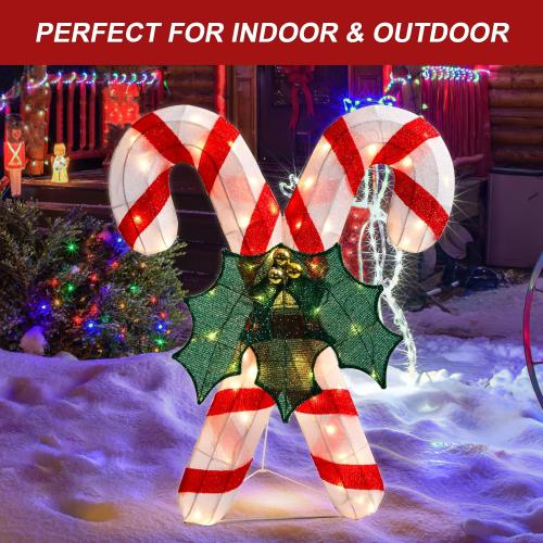Vipush Lighted Outdoor Christmas Decoration, 3.5FT Pre-Lit Cane Candy for Lawn 3D Glittered with Warm Lights, Outdoor Lighted Holiday Displays for Christmas Decoration