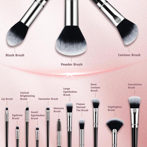 Makeup Brush Set, Premium Synthetic 14 Pcs Makeup Brushes, Travel Makeup Brush Set for Foundation, Concealer, Blush and Eyeshadow Brush(Black)