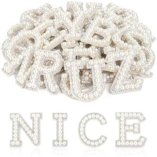 ASTARON 52 Pcs Self Adhesive Letter Patches Pearl Rhinestone Letter Stickers, Glitter Rhinestone Letters A-Z Embroidered Applique Patches Alphabet Cloth Patch for Clothes, Bags, Hat, Phone Case, DIY