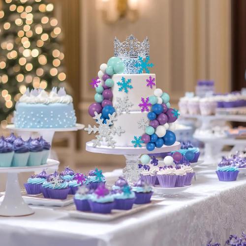 Snowflake Cake Toppers Ball Cake Picks and Snowflake Cake Toppers for Winter Themed Wedding Christmas or Birthday Party Decorations