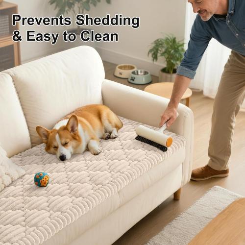 Smiry Pet Couch Covers for Dogs Washable, Non-Slip Fuzzy Couch Covers for 3 Cushion Sofa Pet Friendly, Soft Thick Furniture Protector Sofa Slipcover Mat for Dogs (Apricot, 27.6 x 70.9)