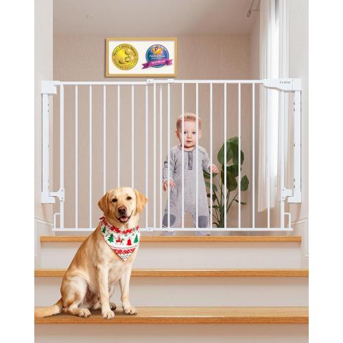 Cumbor Expandable 31.6-48 Baby Gate for Stairs, Hardware Mounted, 2-in-1 No Bottom Bar Dog Gate Indoor, Auto Close Pet Gate for Doorways with Large Walk Thru Door, Child-Proof Gate for Kids (White)