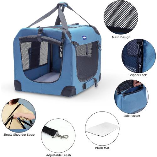 Size 24x17x17 Color Blue Petprsco Portable Collapsible Dog Crate, Travel Dog Crate 24x17x17 with Soft Warm Blanket and Foldable Bowl for Large Cats & Small Dogs Indoor and Outdoor
