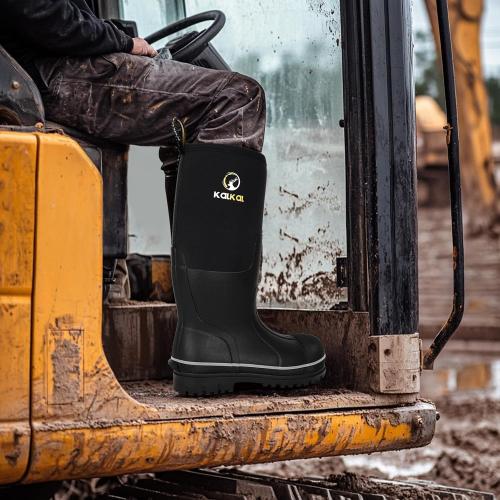 Size 9-10 Kalkal Steel Toe Rubber Boots For Men, Waterproof Rubber Work Boots With Steel Shank, Puncture-Proof Safey Composite Toe Hunting Boots for Farming, Gardening, Fishing, Outdoor Work