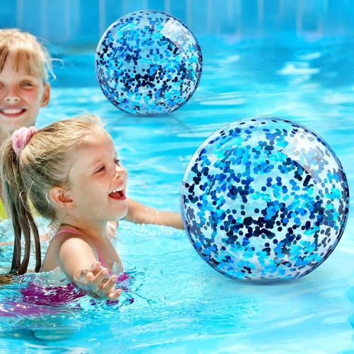 Zhanmai 20 Pieces 8 Inch Mini Glitter Beach Balls Bulk Clear Inflatable Pool Beach Ball for Summer Party Favors for Pool and Decorations(Blue)