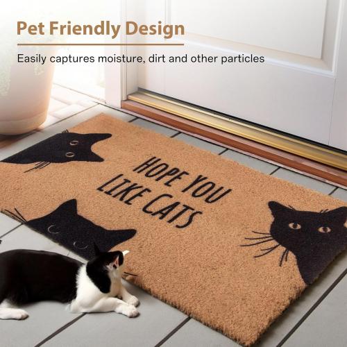 Hope You Like Cats Doormat 29×17 Inch, Funny Black Cat Door Mat, Cute Cat Front Doormat, Funny Welcome Mat Outdoor Indoor, Coir Door Mat for Entryway Porch, Housewarming Gift