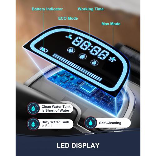 Stealth ECVP01 Cordless Wet Dry Vacuum Cleaner, Smart Vacuum Mop with Self-Cleaning Detachable Battery for Hard Floor Area Rugs Carpet, LCD Display, 30min Runtime, Voice Prompt