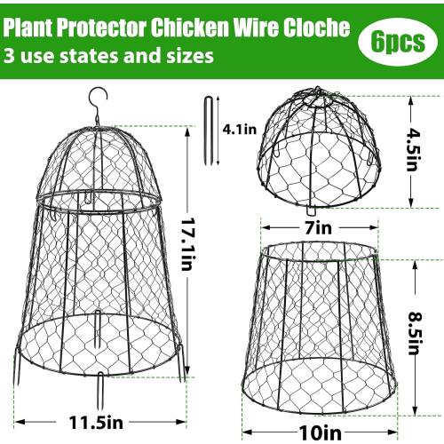 8 Pack Garden Cloches for Plants, Sturdy Chicken Wire Cloches Plant Cover | Includes 6 Ground Stakes, Large Wire Cage, Animal Barrier, Protect Plants from Rabbits, Squirrels, Birds & Chickens