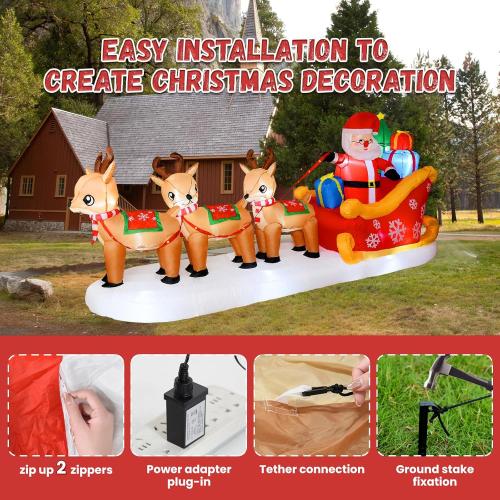 Christmas Blow Up Yard Decorations - 12 FT Christmas Inflatables Santa Sleigh and Reindeer Outdoor Decoration Built-in 13 Led Christmas Decorations Outdoor Inflatable for Yard Lawn Roof Xmas Party