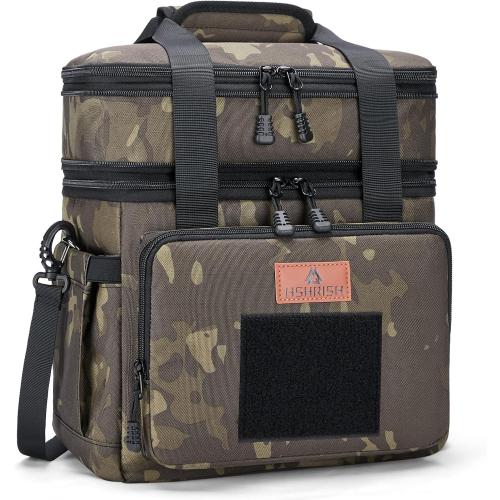 Tactical Lunch Box, Large Expandable Insulated Lunch Bag, Durable Waterproof Leakproof Cooler Bag for Adults/Men/Women/Work Outdoor Picnic Trips, 20 Cans/15 L, Black-Camo, HSHRISH