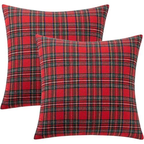 MIULEE Christmas Set of 2 Scottish Tartan Plaid Throw Pillow Covers Farmhouse Classic Decorative Outdoor Square Cushion Cases for Home Decor Sofa Couch 16x16 Inch, Red