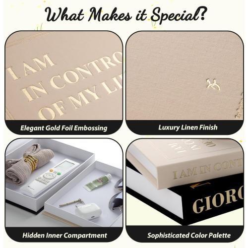 Decorative Books for Home Decor - Set of 2 Fake Books for Decoration, Faux Book Storage Box Enhance Your Coffee Table, Bookshelf & Mantel Shelf Decor, Linen Book Decor Aesthetic Set, Books Decor