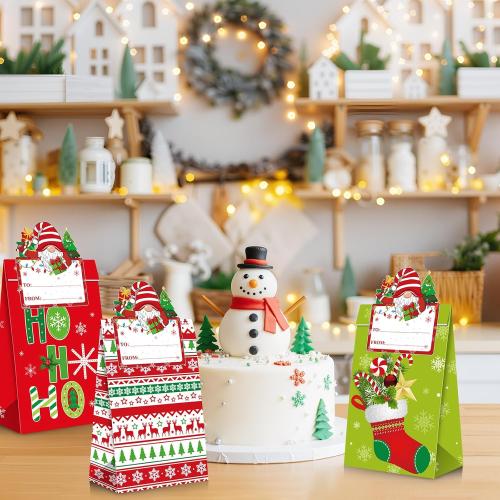 Blosssound 30 Pack Winter Paper Gift Bags Blue Wonderland Treat Bags with Name Stickers Christmas Candy Cookie Craft Party Favors Holiday Festive Home Party Decor Supplies(Christmas Tree)