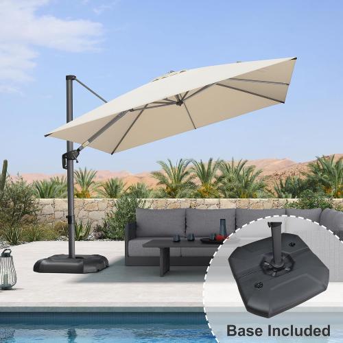 PURPLE LEAF Patio Umbrella with Base Outdoor 10' x 10' 360° Rotation Beige | One-Hand Adjustment, Withstand Winds, Steady frame in gusts, Smooth 360° Rotation, Rock Solid Stability, 30-Minute Setup