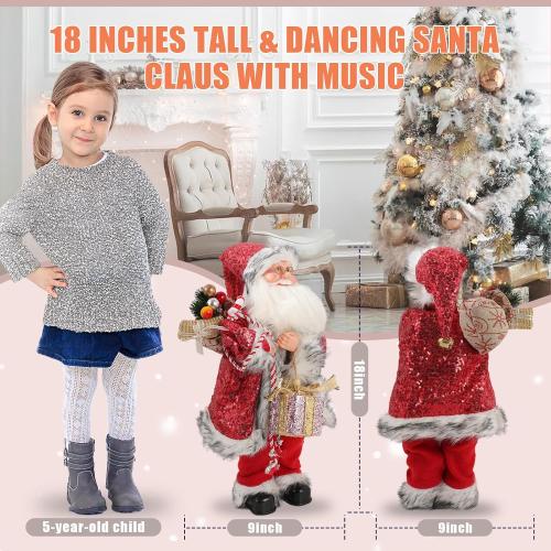 18 Inch Animated Plush Santa Figurine with Music and Movement, Collectible Red Sequin Coat Christmas Decoration, Singing Dancing Santa Claus Holiday Centerpiece Gift for Home or Store