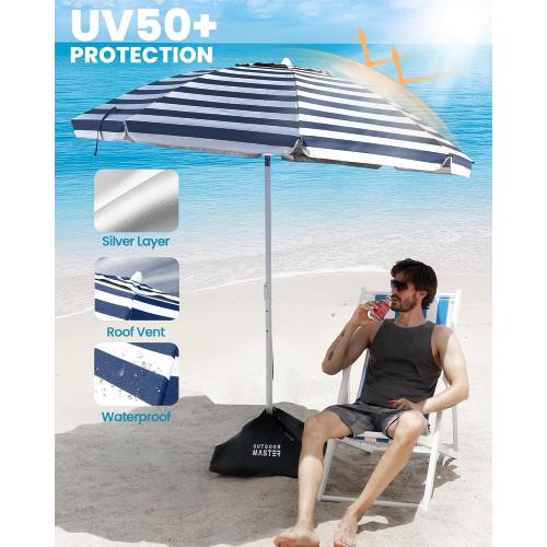 OutdoorMaster 7.2ft Beach Umbrellas for Sand with Sandbag & Anchor | 7.2ft Adjustable Umbrella for Beach, Wind Resistant, Portable UPF50  Sunshade with Carry Bag for Patio