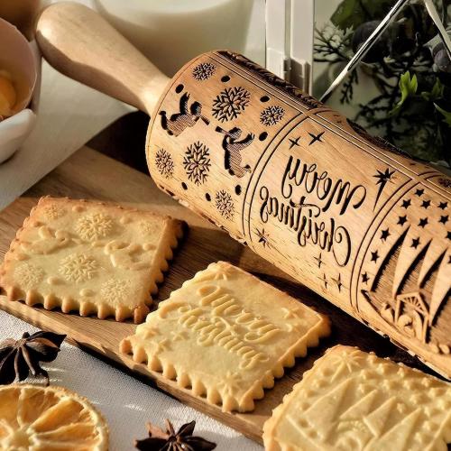 17 Premium Wooden Rolling Pins for Baking with Nativity Embossed Designs | 3mm Deep Springerle Cookie Molds | Christmas Rolling Pin & Baking Gifts for Women | Includes 3-in-1 Cleaning Brush