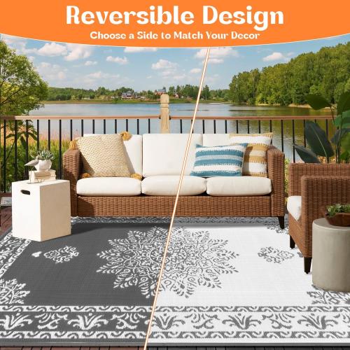 Yamaziot Outdoor Rug 5x8 Ft, Waterproof Plastic Straw Patio Rug, Reversible Backyard Carpet UV Resistant Portable RV Mat Clearance, Large Indoor Outdoor Rug for Patio, Porch, Deck, Balcony, Dark Gray