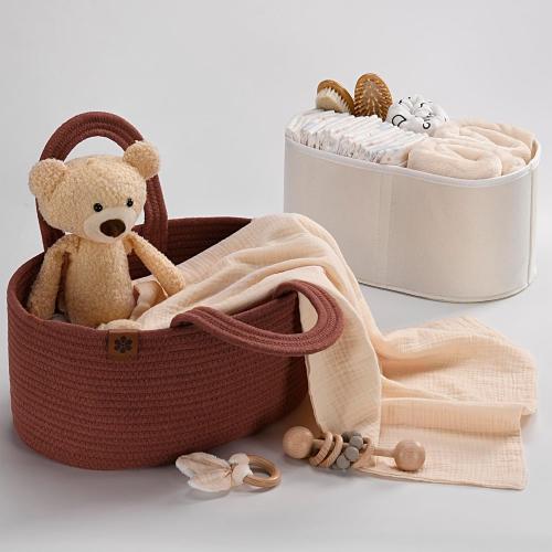 2-in-1 Baby Diaper Caddy Organizer - Cotton Rope, Nursery Storage for Boy, Girl - Changing Table, Car Basket - Portable Diaper, Wipes Holder - Versatile Nursery & Travel Organizer