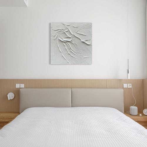 NANKAI Art Hand-Painted White Canvas Wall Art 24x24 inch Abstract Thick Texture Oil Painting Modern Minimalist Art Home Wall Decoration Painting
