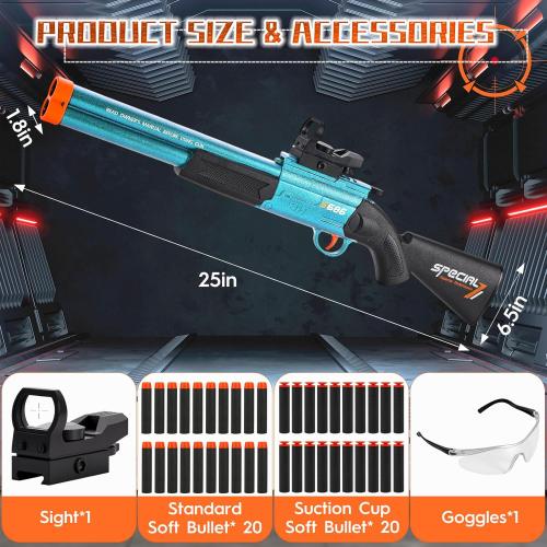 Toy Gun Double Barrel Toy Shotgun,with 40 Soft Bullet Darts and Goggles,Foam Dart Blaster with Scope,Christmas Birthday Gifts for Kids Adults Boys Age 8  (Blue)