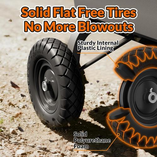 RONPOW 4.80/4.00-8 Flat Free Wheelbarrow Tire and Wheel, 16 Solid Puncture Proof Replacement Tires with 5/8 & 3/4 Bearings, 400Lbs Load, Universal Fit for Garden, Farm & Construction, 2Pack Black