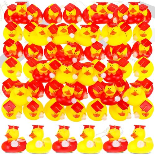 48 Pcs Mini Graduation Rubber Ducks with Graduation Tassel Cap and Certificate Gold Yellow Grad Duck for Pool Float Party Favors Decor Classroom Reward Prize Gifts, 2 Inch, 2 Style (Red)