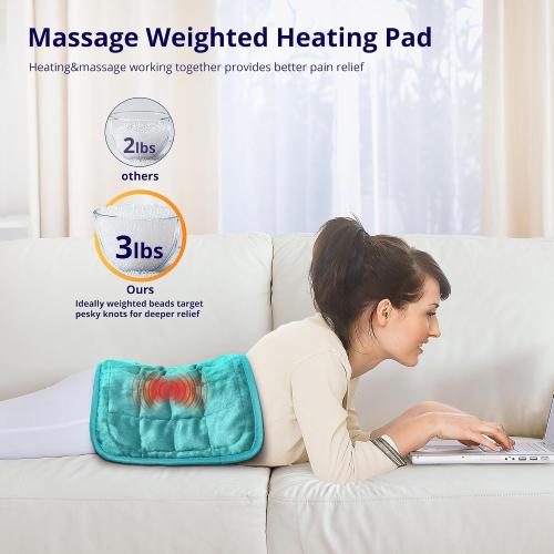 Heating Pad, Weighted Heating Pad with Massaging Vibrations, FSA Eligible HSA, 6 Heat Settings & 4 Massage Modes,Soothing Warmth for Back & Shoulders, 12 x 24,Light Blue