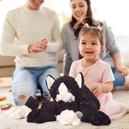 IKASA Mommy Cat Stuffed Animal Mom and Baby Plush Toy,Cute 16 Soft Cuddly Huggable Toys with Little Mini Babies Kitten,Gifts for Kids Girls Boys